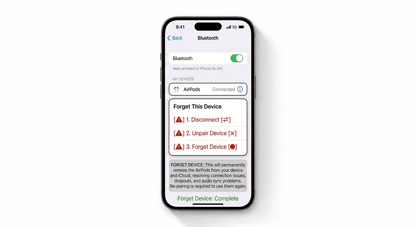Forgetting AirPods in Bluetooth settings