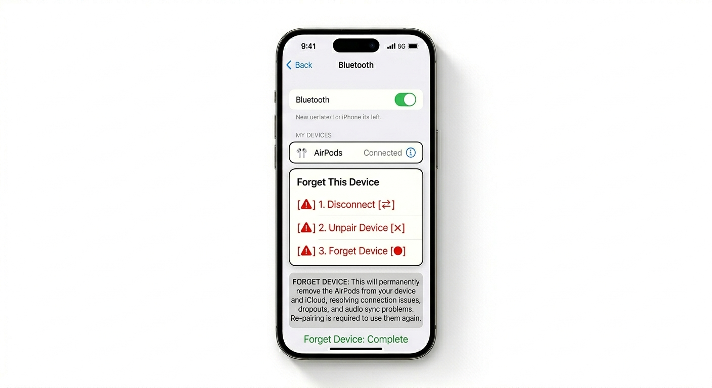 Forgetting AirPods in iPhone Bluetooth settings