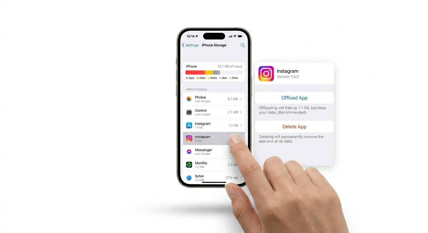Offloading iPhone app from settings