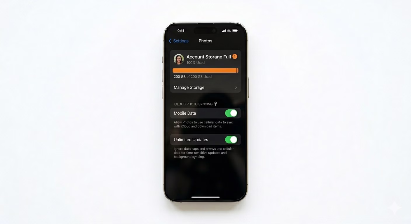 Enabling Cellular Data for Photos Sync