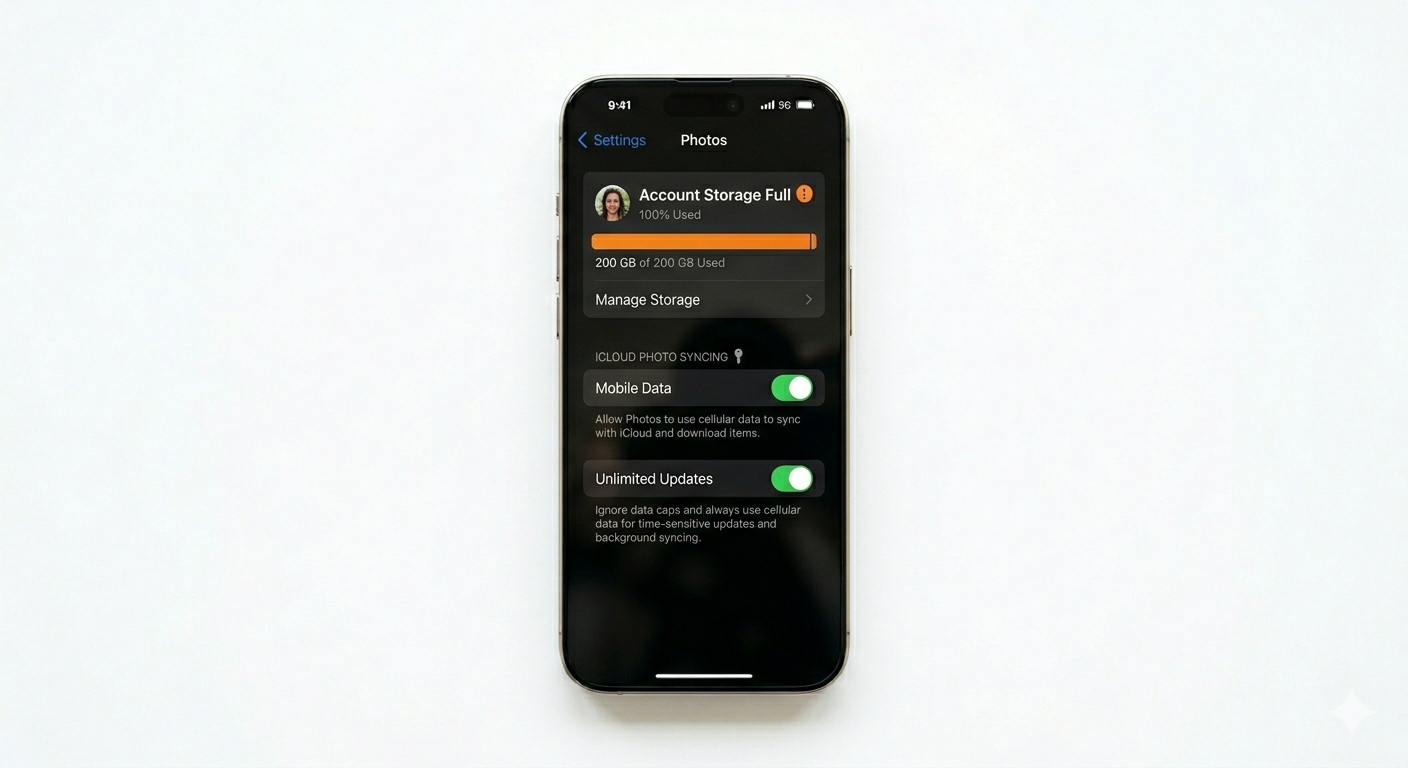 Enabling Cellular Data for Photos Sync