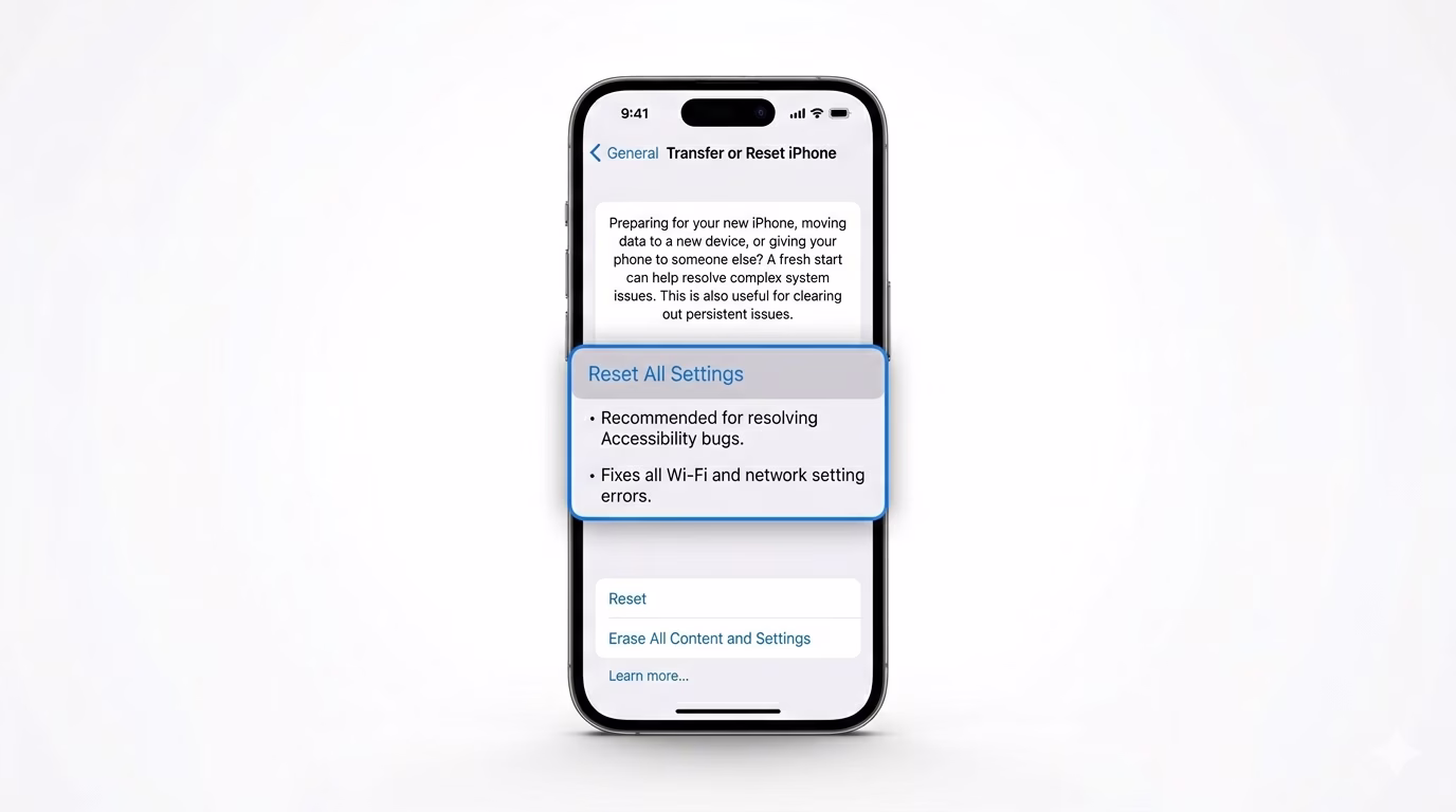 Resetting all settings to fix accessibility bugs