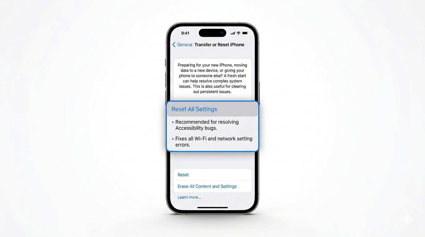 Resetting all settings to fix accessibility bugs