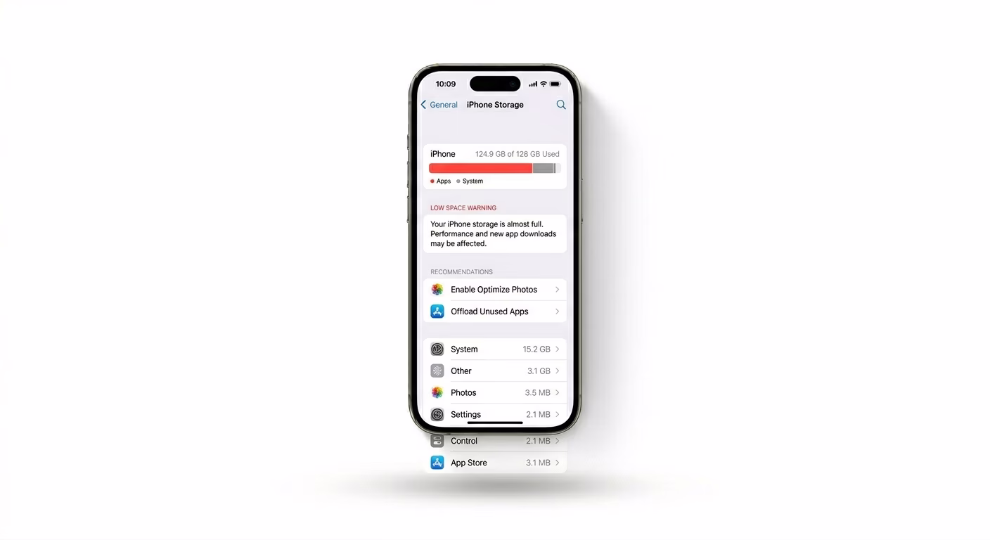 Checking iPhone storage for app stability