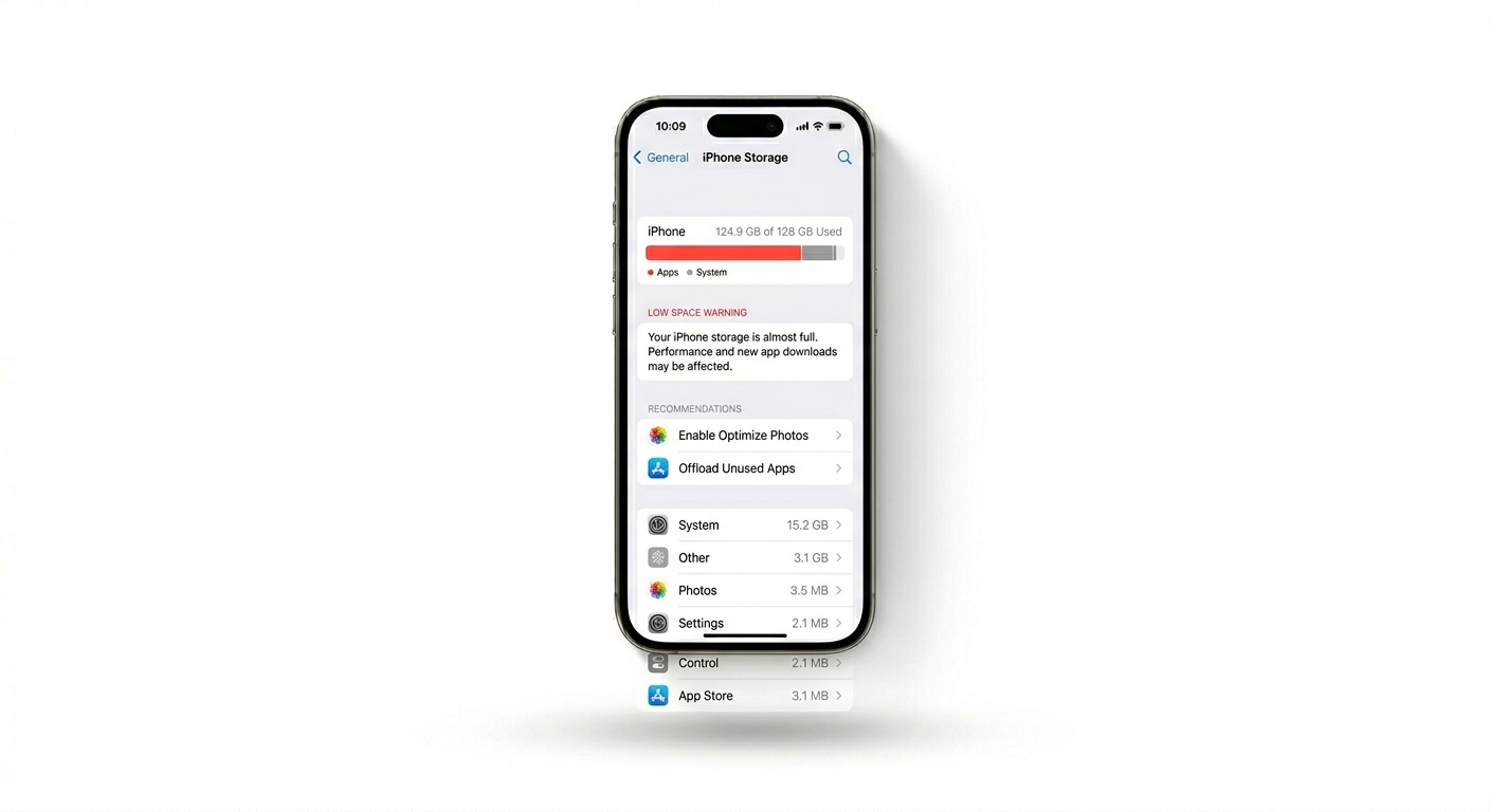 Checking iPhone storage for app stability