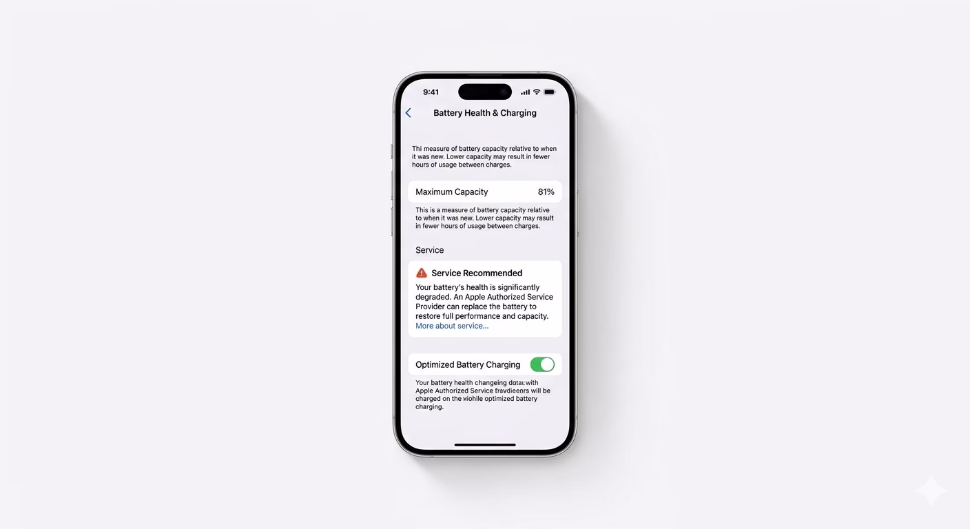 Checking battery health percentage on iPhone