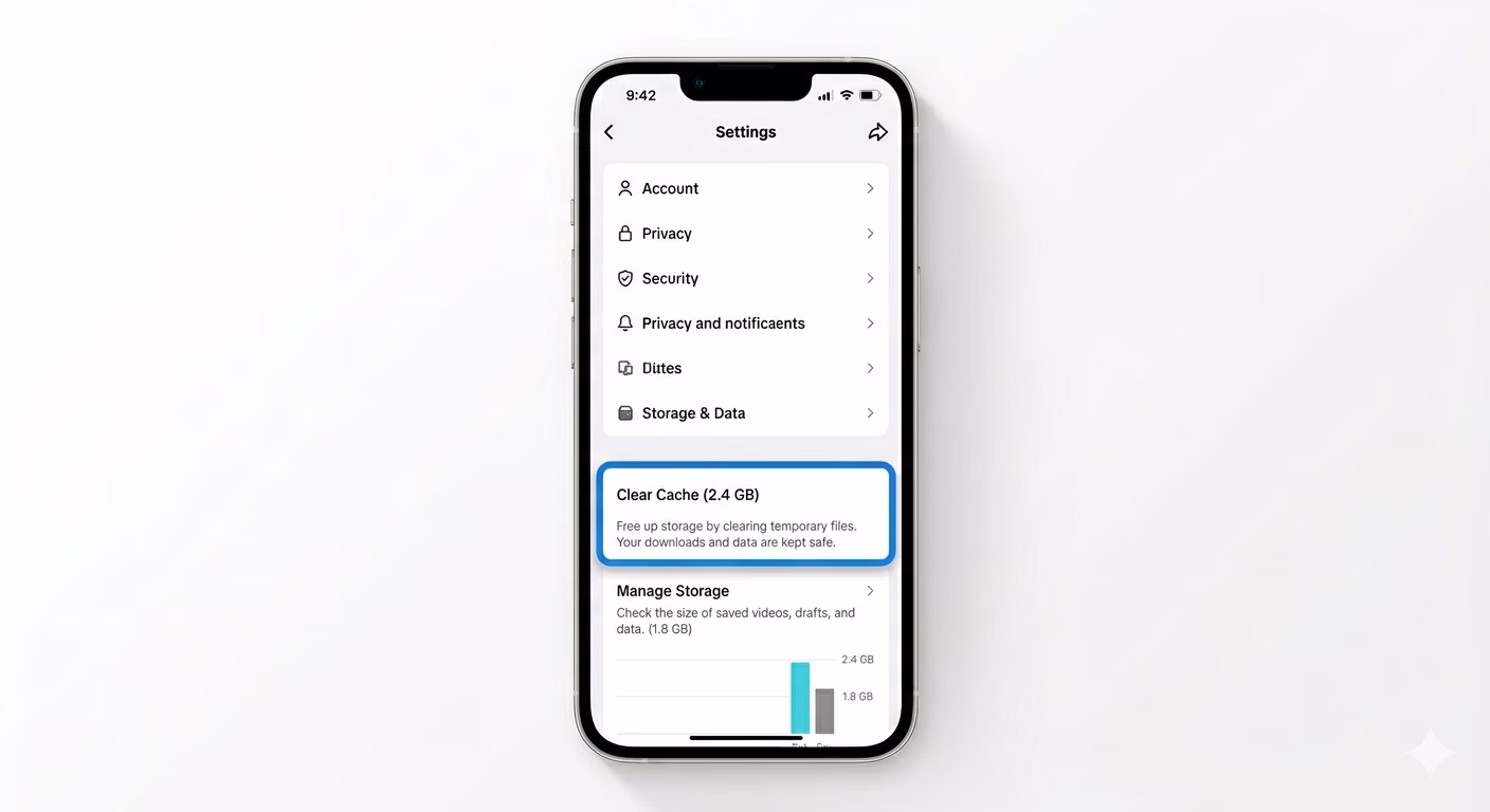 Using in-app settings to clear cache