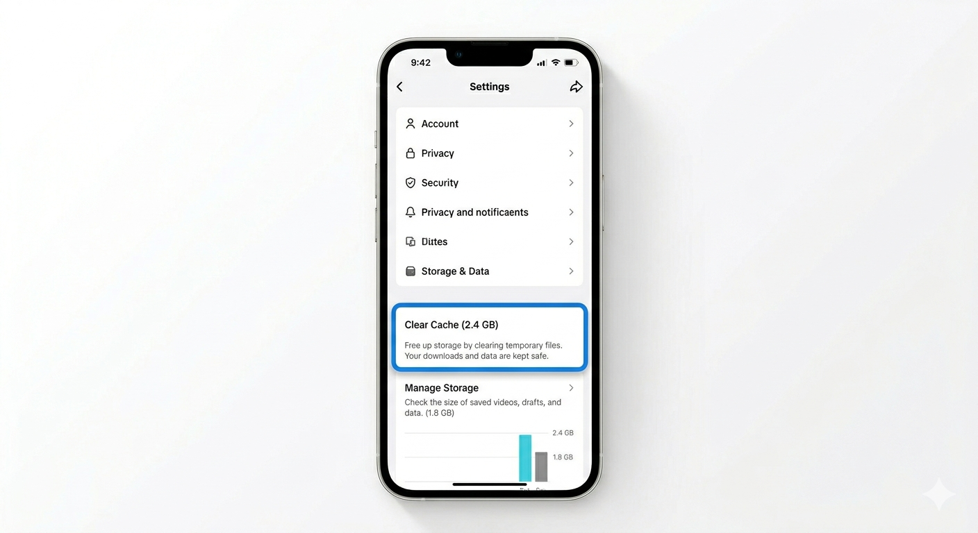 Using in-app settings to clear cache