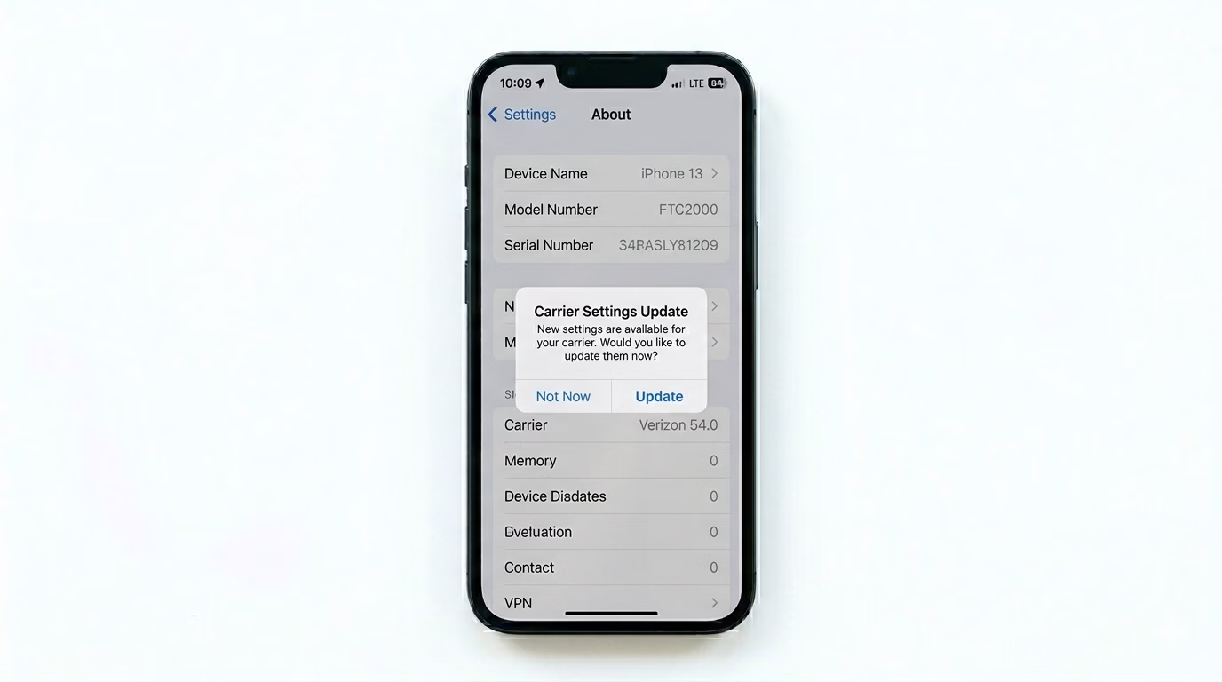Updating carrier settings on iPhone