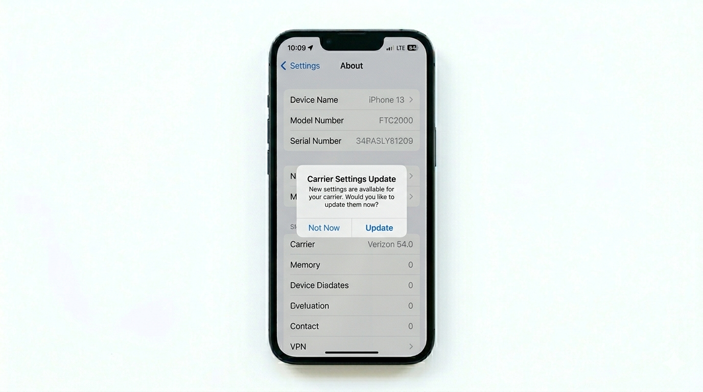Updating carrier settings on iPhone