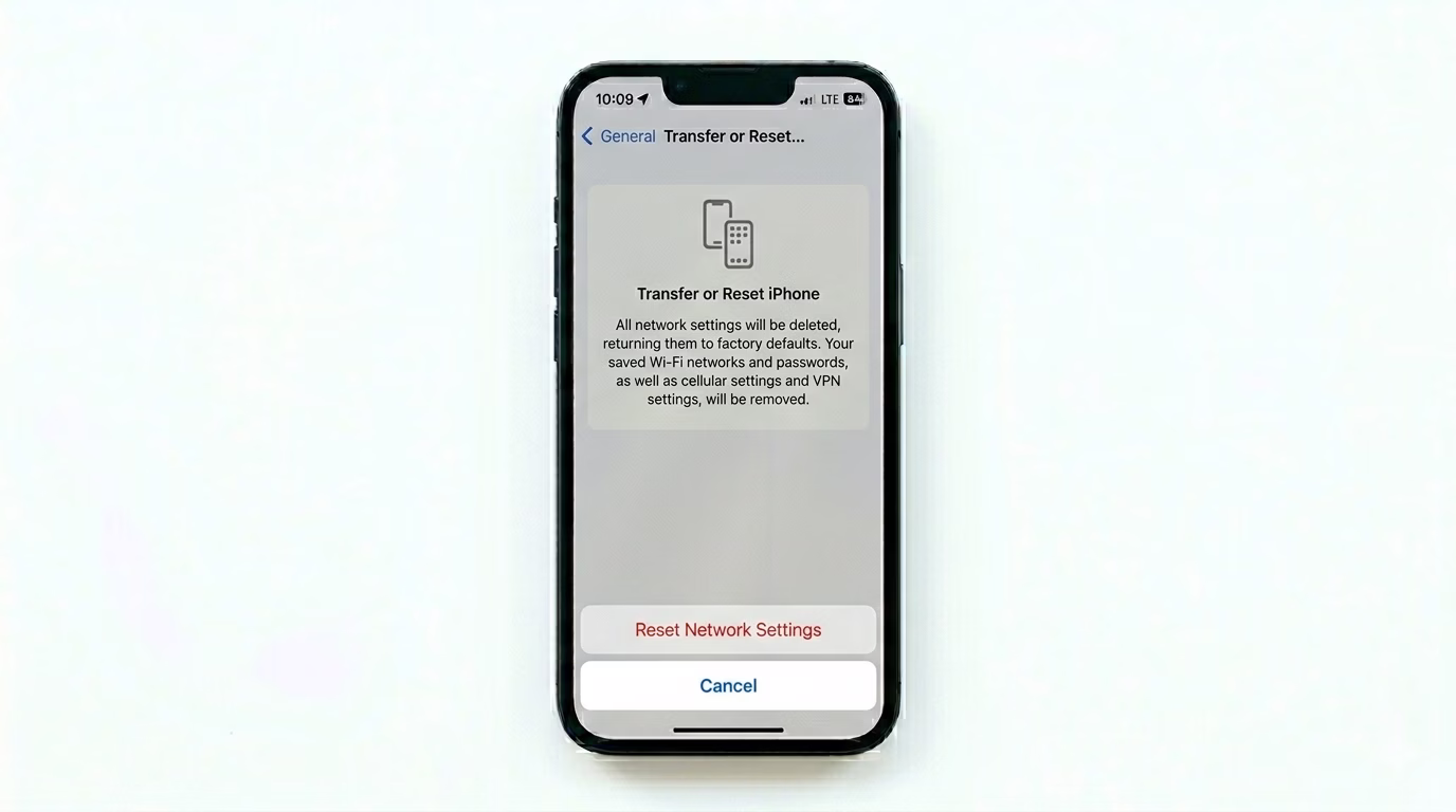 Resetting network settings on iPhone