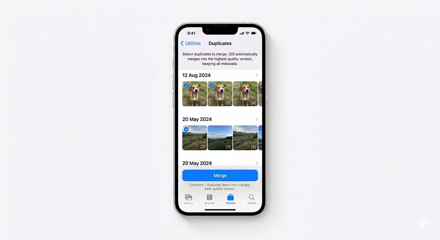 Merging duplicate photos on iPhone
