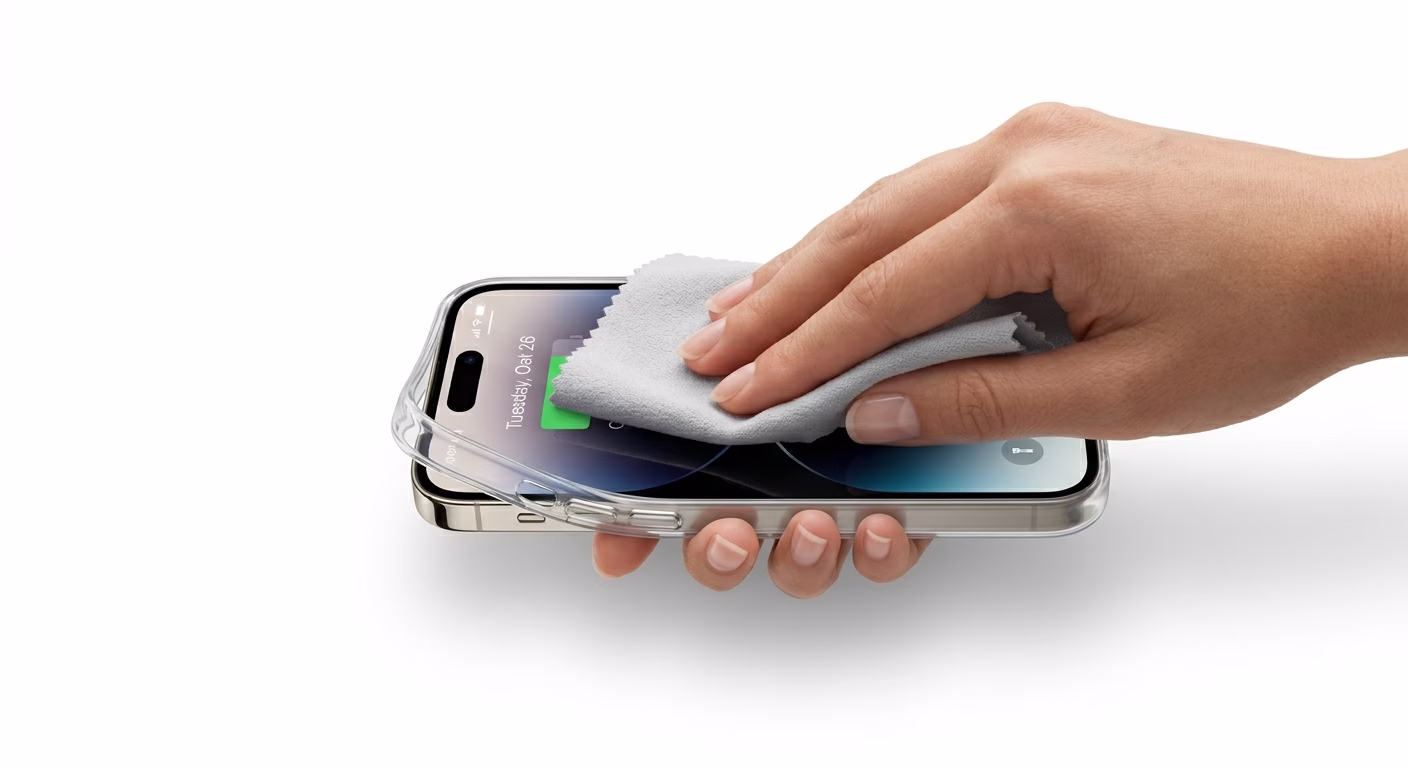 Cleaning iPhone Screen with Microfiber