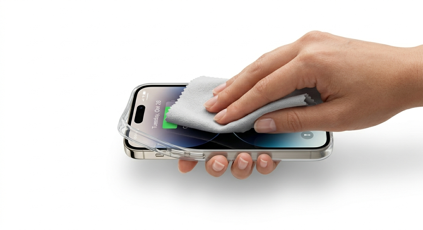Cleaning iPhone Screen with Microfiber