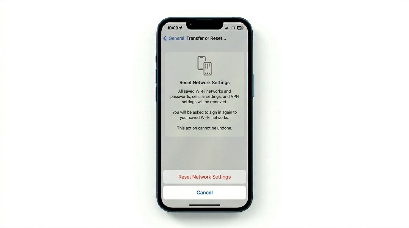 Resetting network settings for message fix