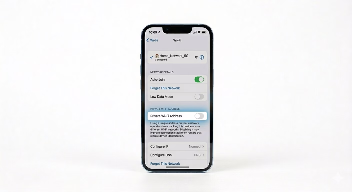 Toggling Private Wi-Fi Address Settings