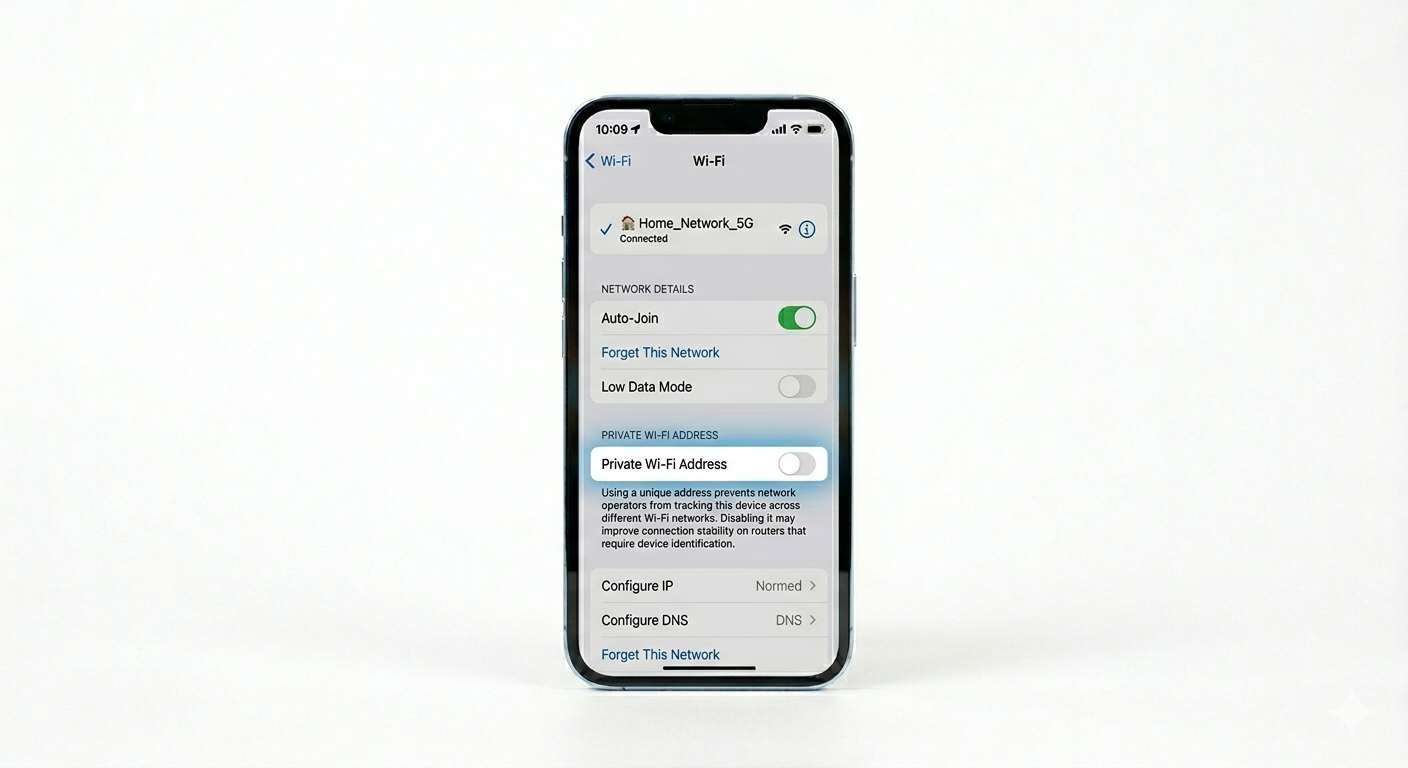 Toggling Private Wi-Fi Address Settings