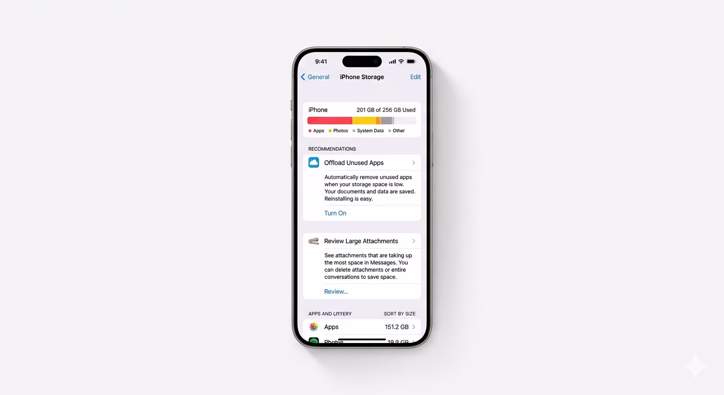 Checking iPhone storage recommendations