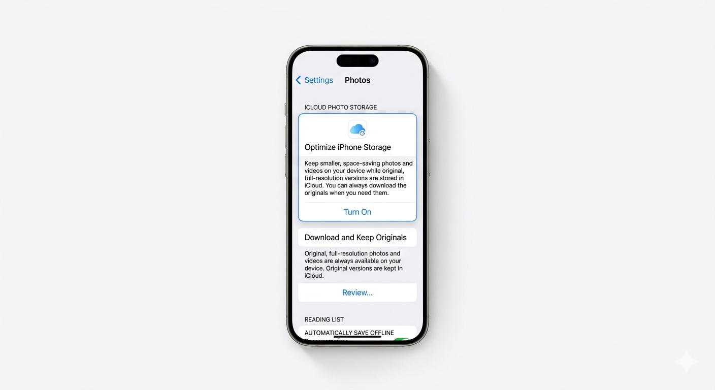 Optimizing photo storage settings