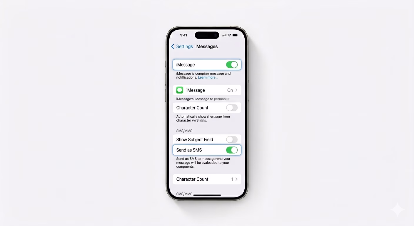 Enabling Send as SMS and iMessage settings