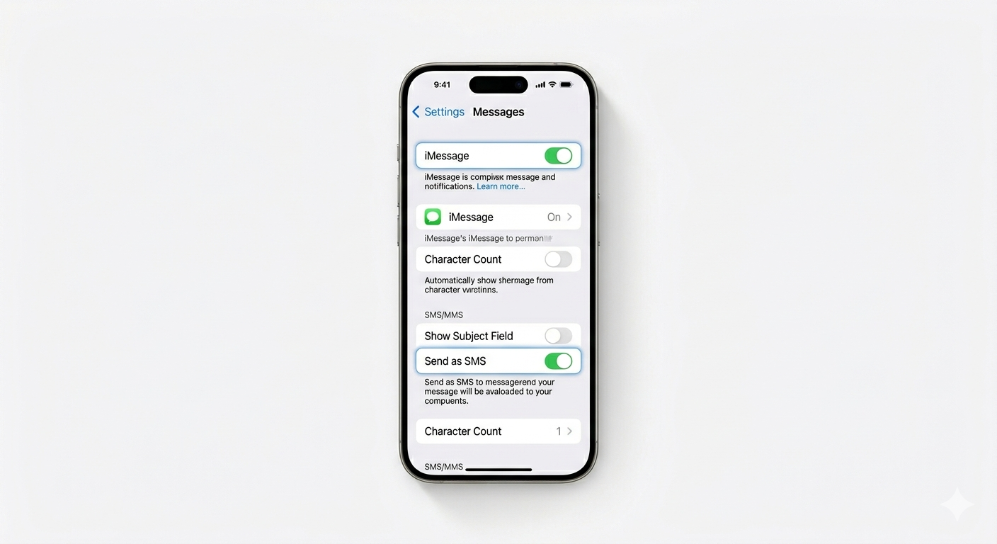 Enabling Send as SMS and iMessage settings