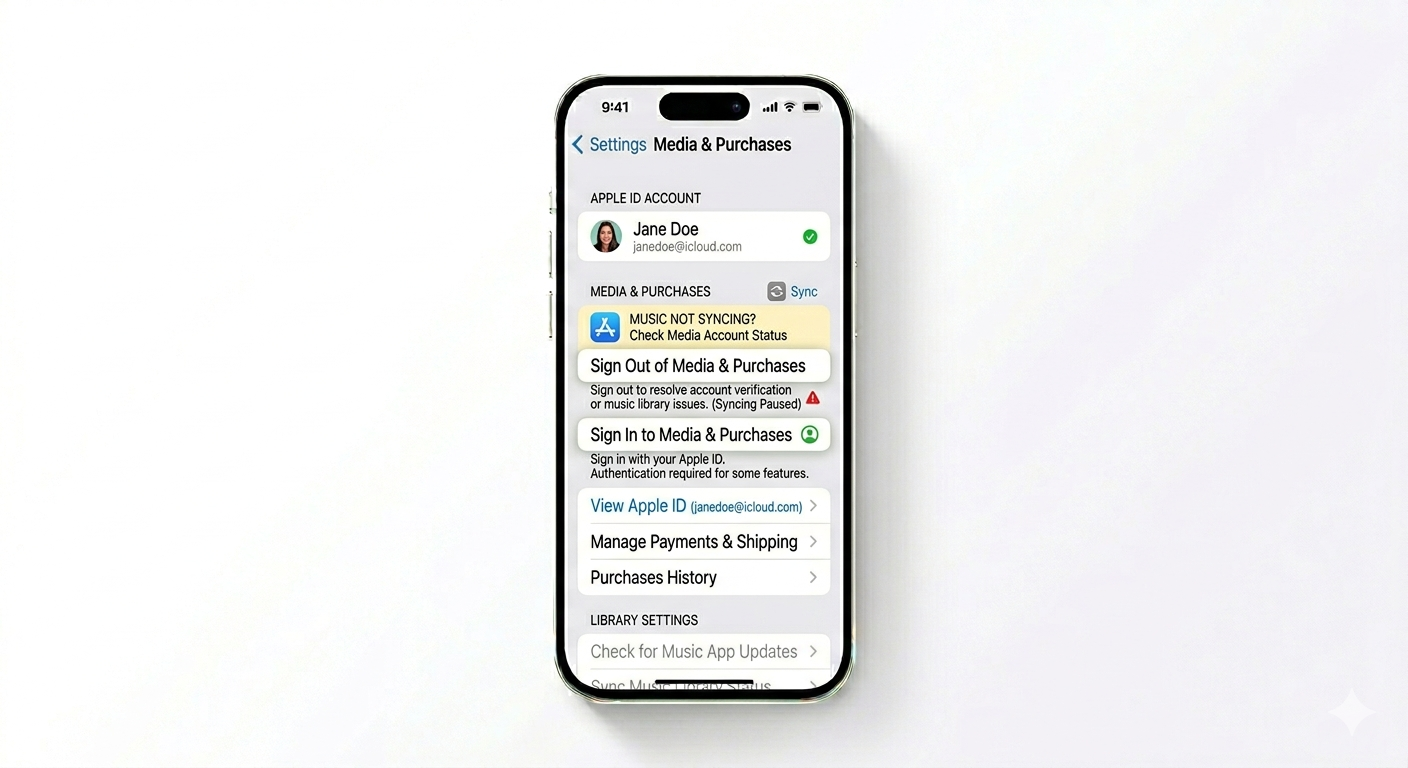 Signing out of Media and Purchases for Music fix