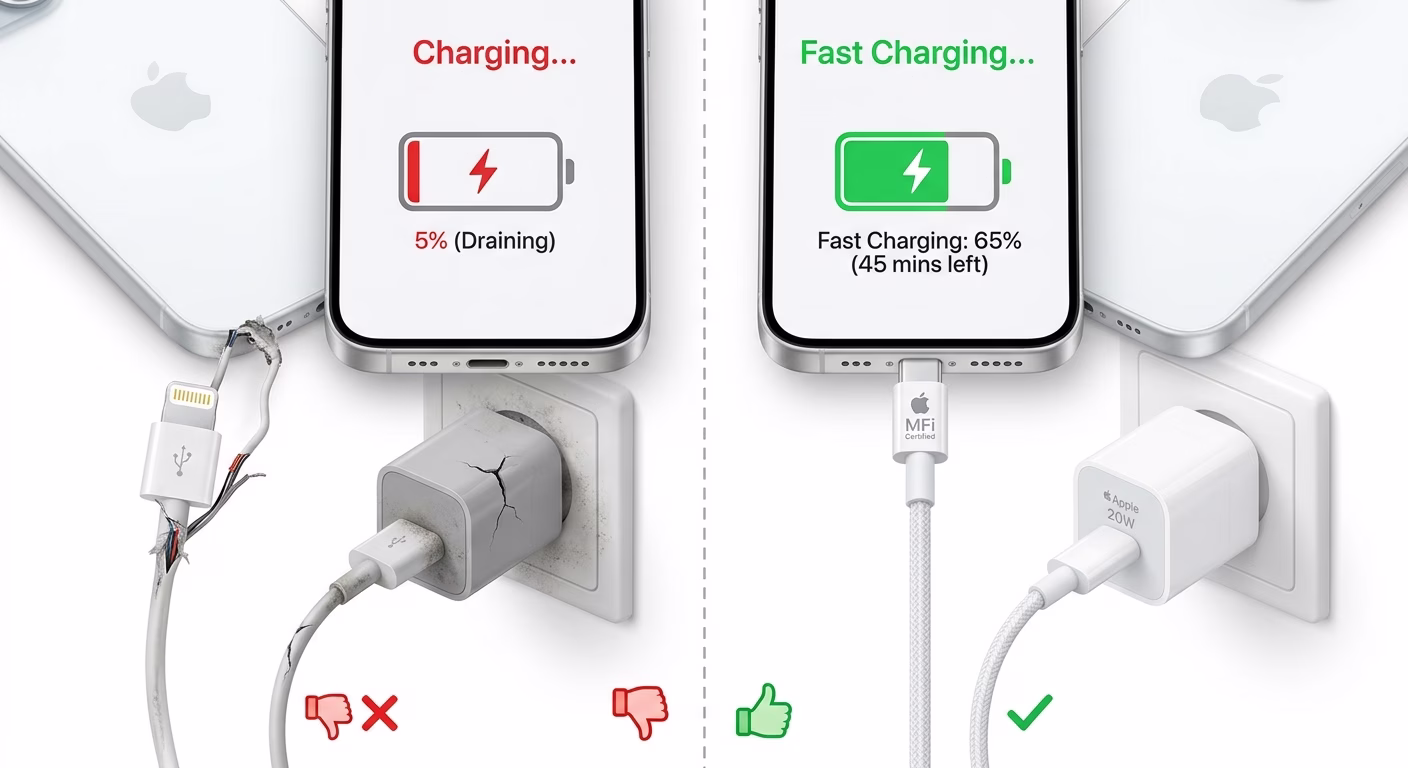 Checking iPhone charger and cable