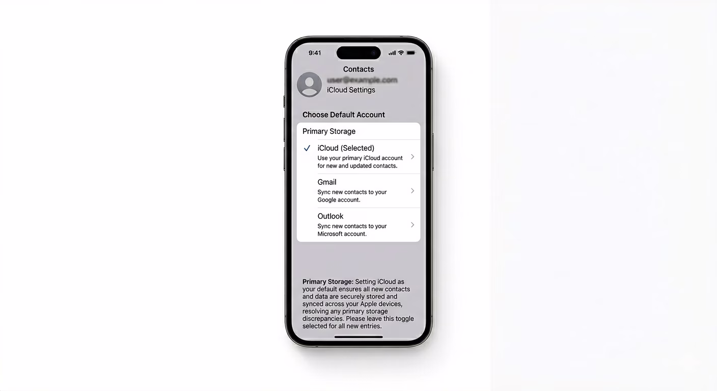 Setting iCloud as default contact account
