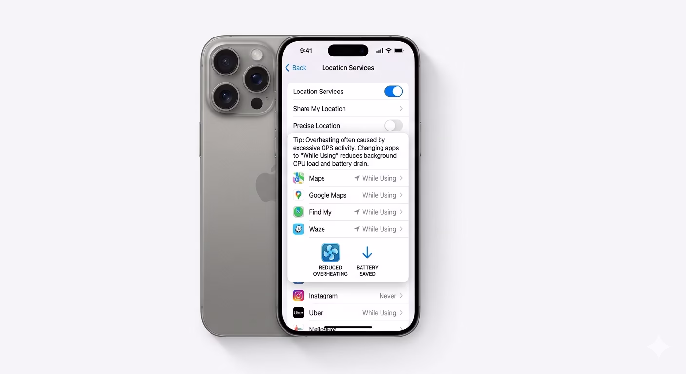 Disable location services to reduce iPhone heat