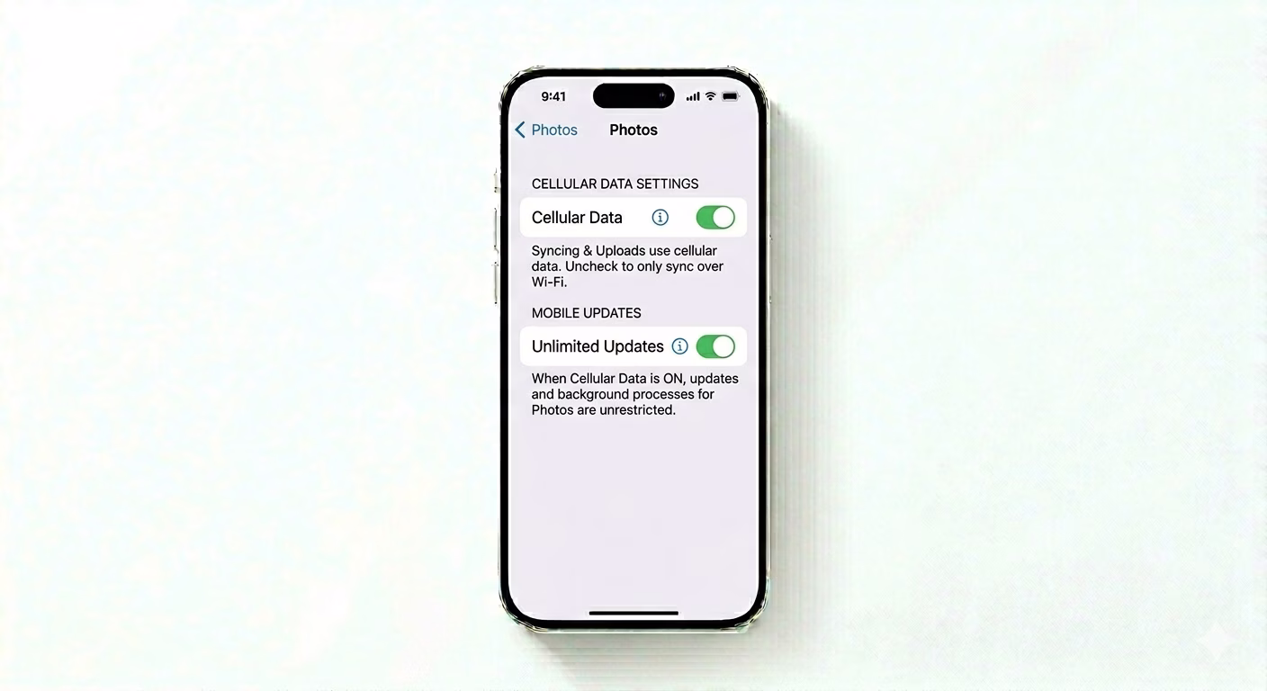Enabling cellular data for iCloud photos