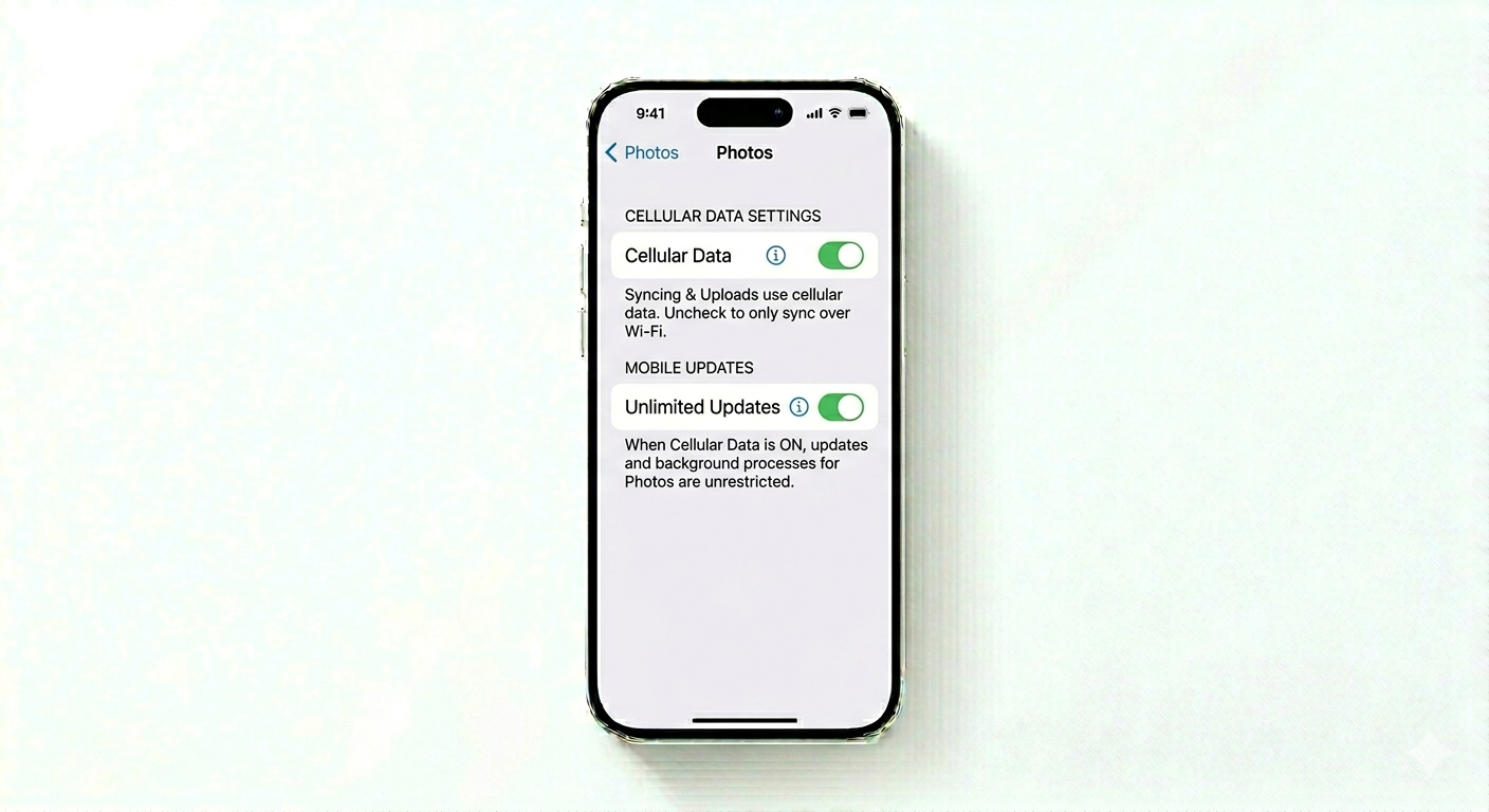 Enabling cellular data for iCloud photos