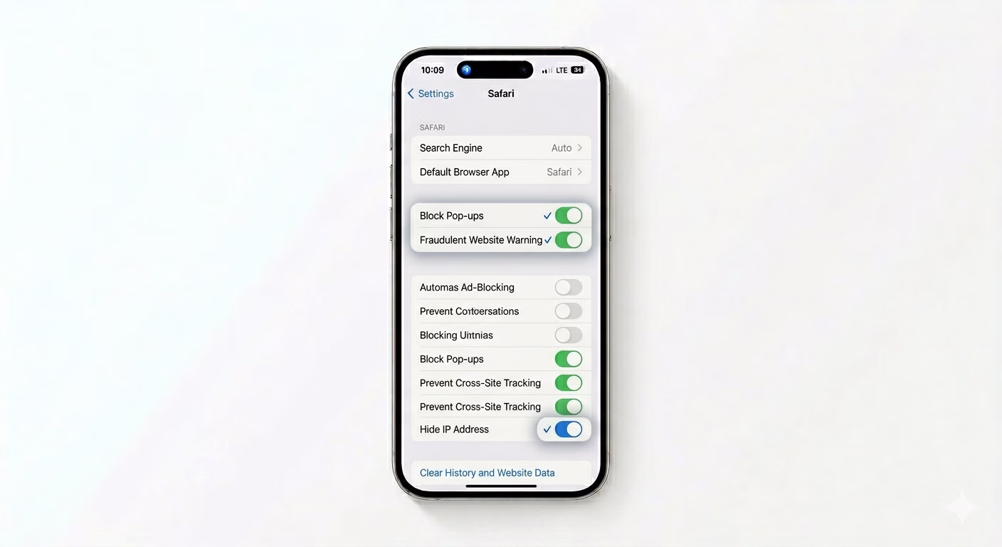 Enabling Block Pop-ups in Safari settings