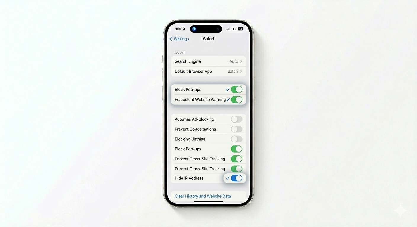 Enabling Block Pop-ups in Safari settings