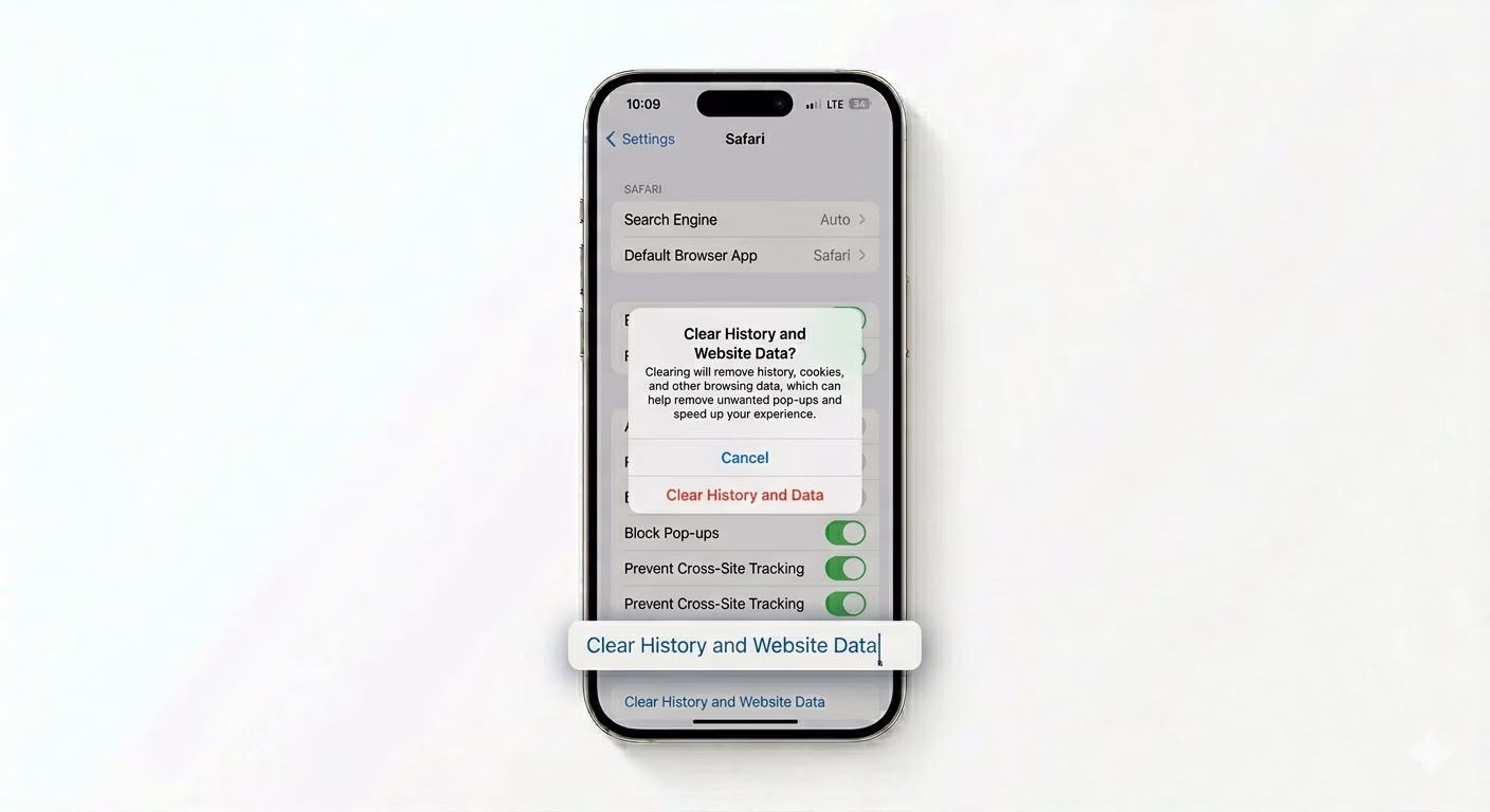 Clearing Safari history and cache data