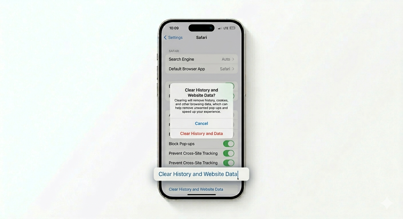 Clearing Safari history and cache data
