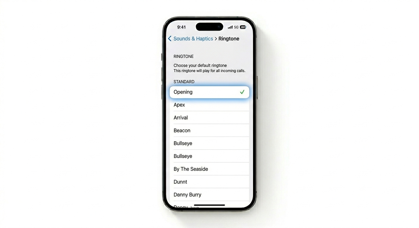 Selecting default ringtone on iPhone