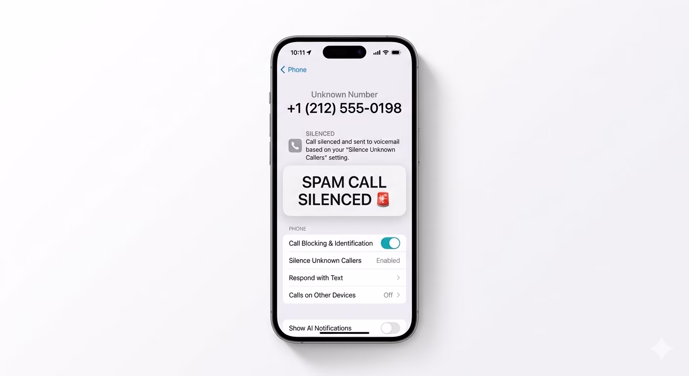 Enabling Silence Unknown Callers on iPhone