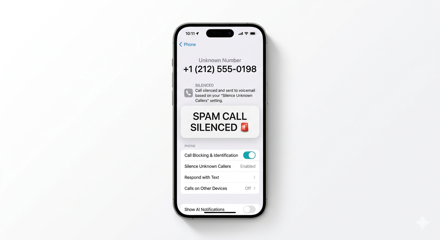 Enabling Silence Unknown Callers on iPhone