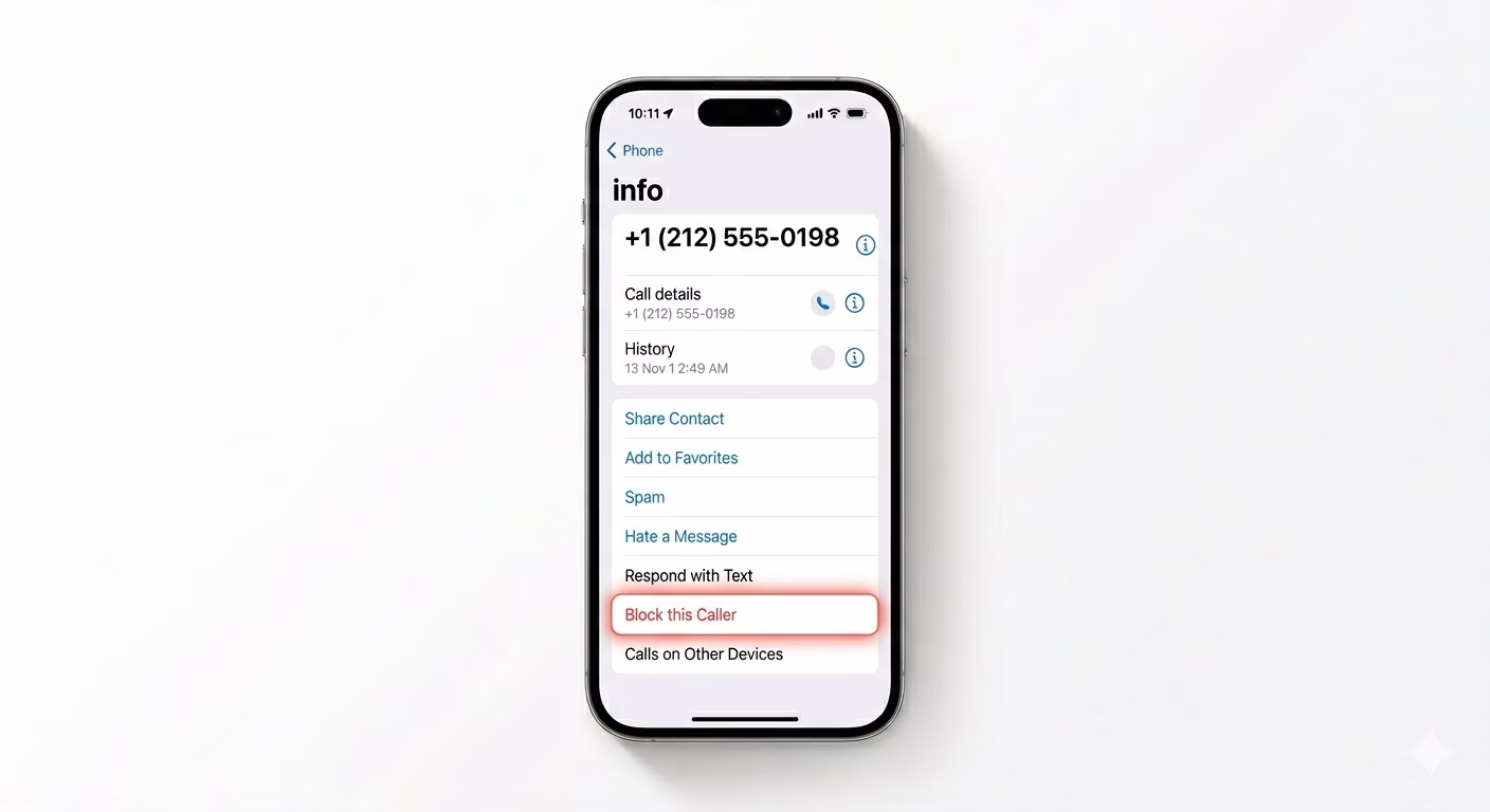 Manually blocking a phone number on iPhone