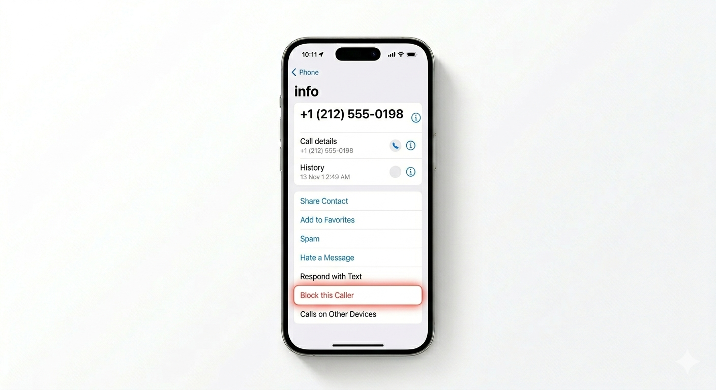 Manually blocking a phone number on iPhone