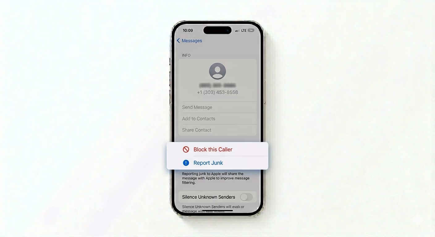 Blocking a spam number on iPhone