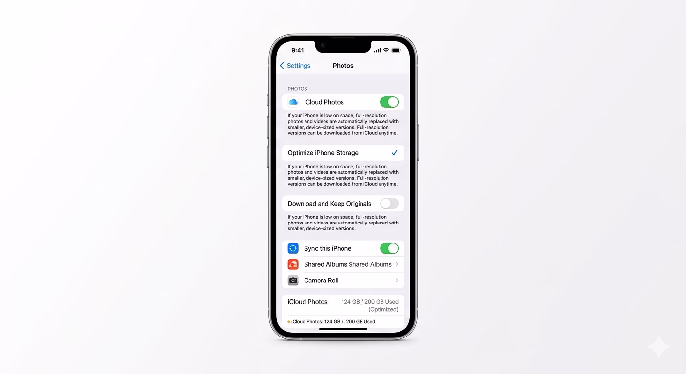 Enabling photo optimization on iPhone