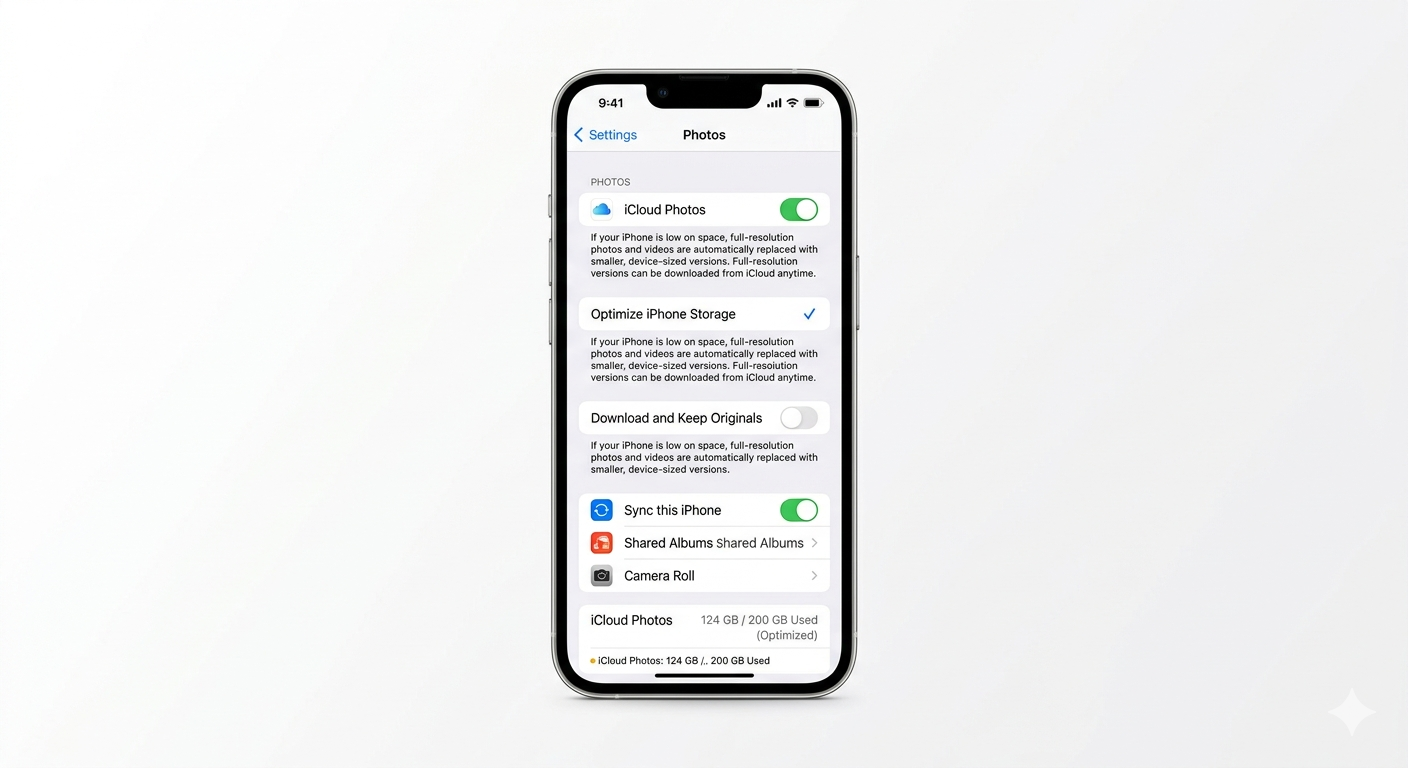 Enabling photo optimization on iPhone