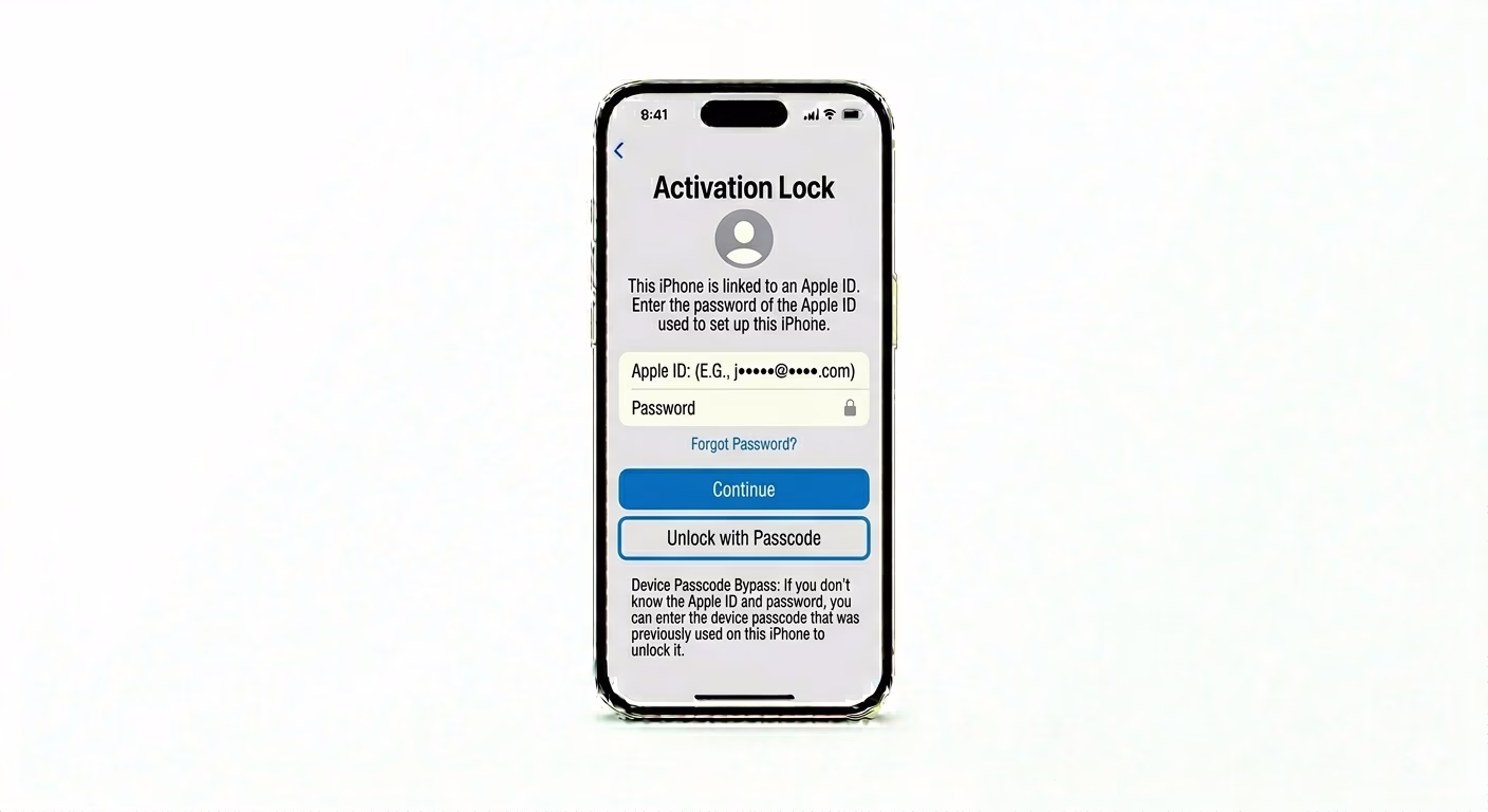 Using passcode to bypass activation lock