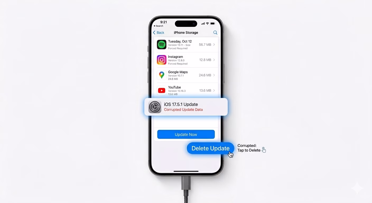 Deleting Corrupted iOS Update File