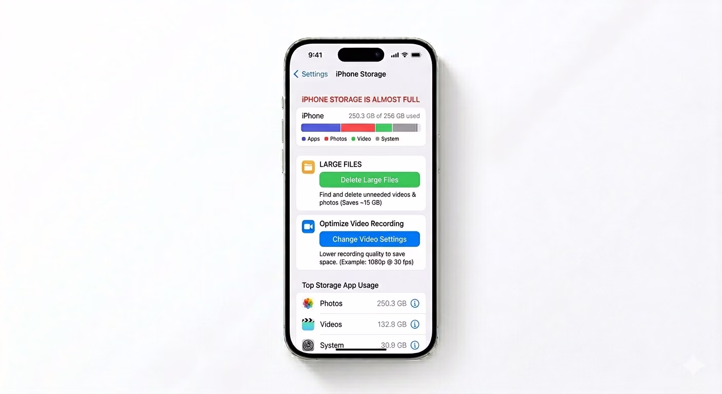 Checking iPhone storage for video recording