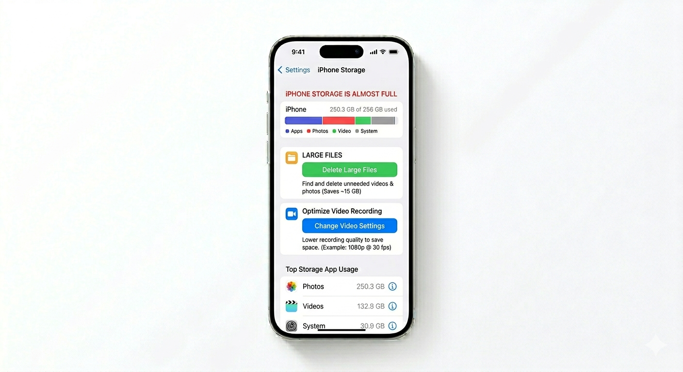 Checking iPhone storage for video recording
