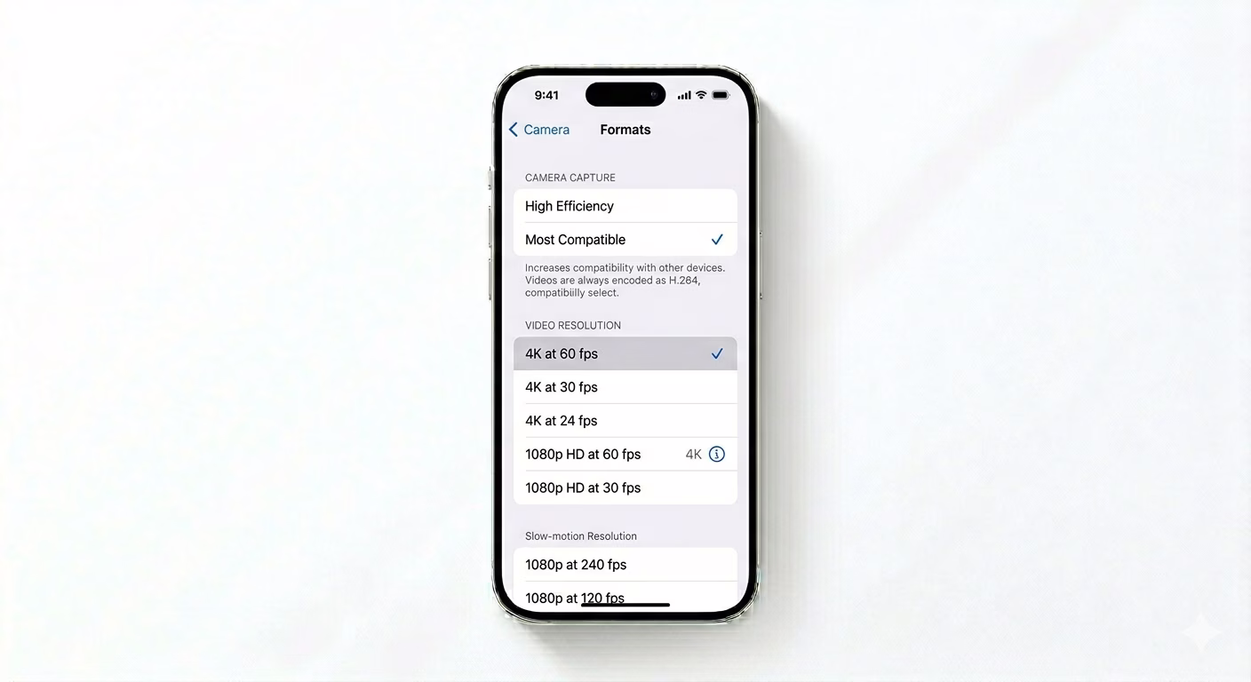 Changing iPhone camera video formats