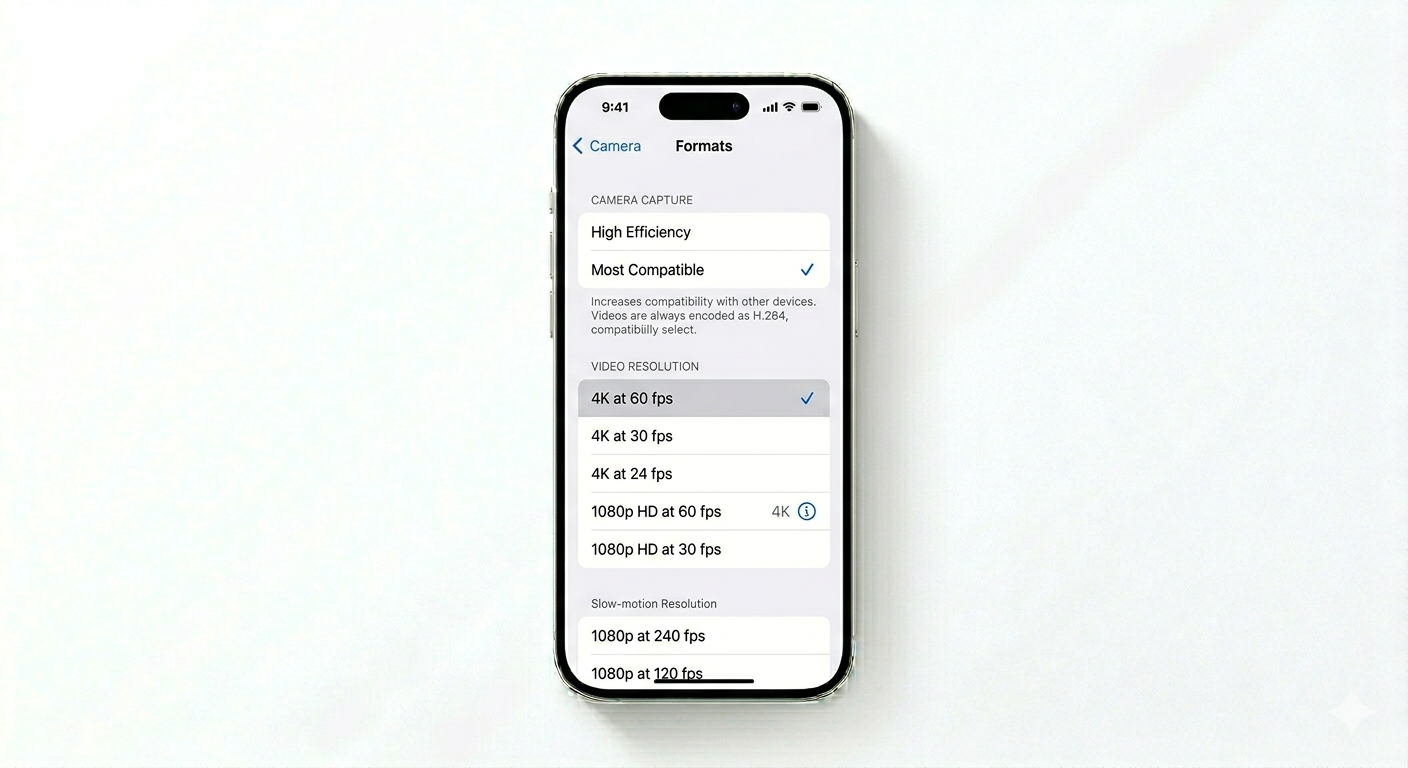 Changing iPhone camera video formats