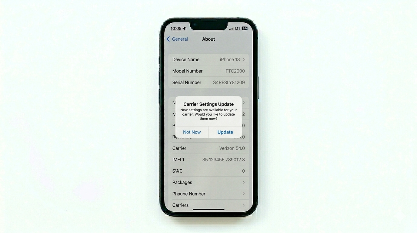 Updating carrier settings on iPhone